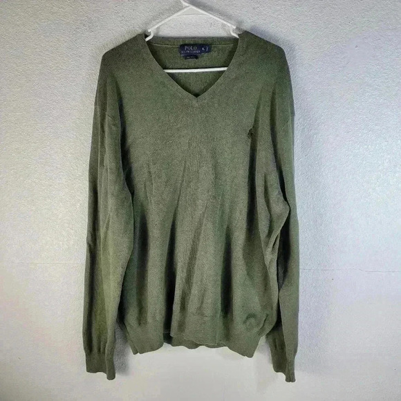 Polo Ralph Lauren V Neck Green Pullover Pima Cotton Sweater - Picture 1 of 5